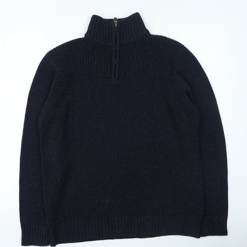 TU Mens Blue High Neck Acrylic Pullover Jumper Size L