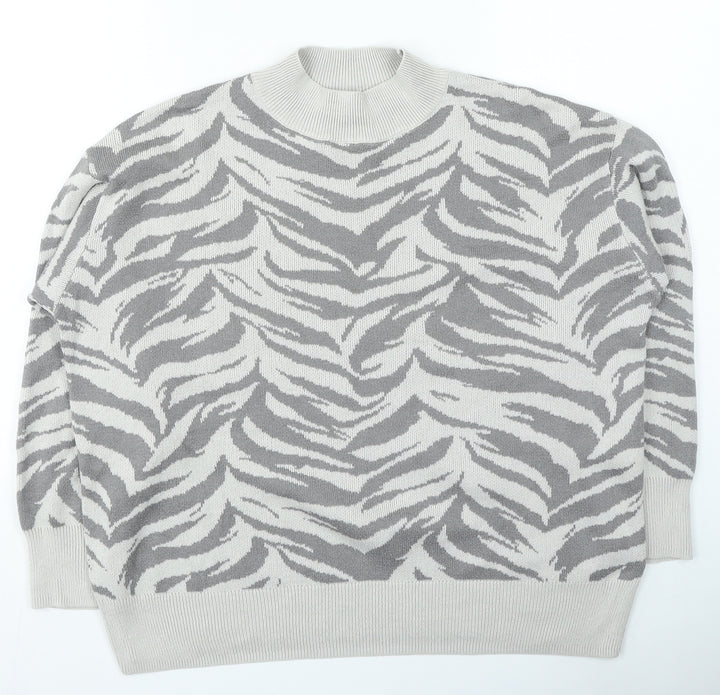 Principles Womens Grey High Neck Animal Print Acrylic Pullover Jumper Size 12 - Zebra Print