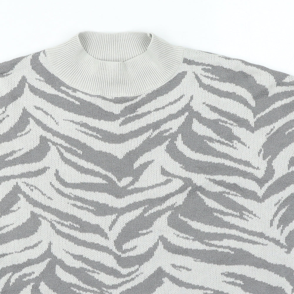 Principles Womens Grey High Neck Animal Print Acrylic Pullover Jumper Size 12 - Zebra Print