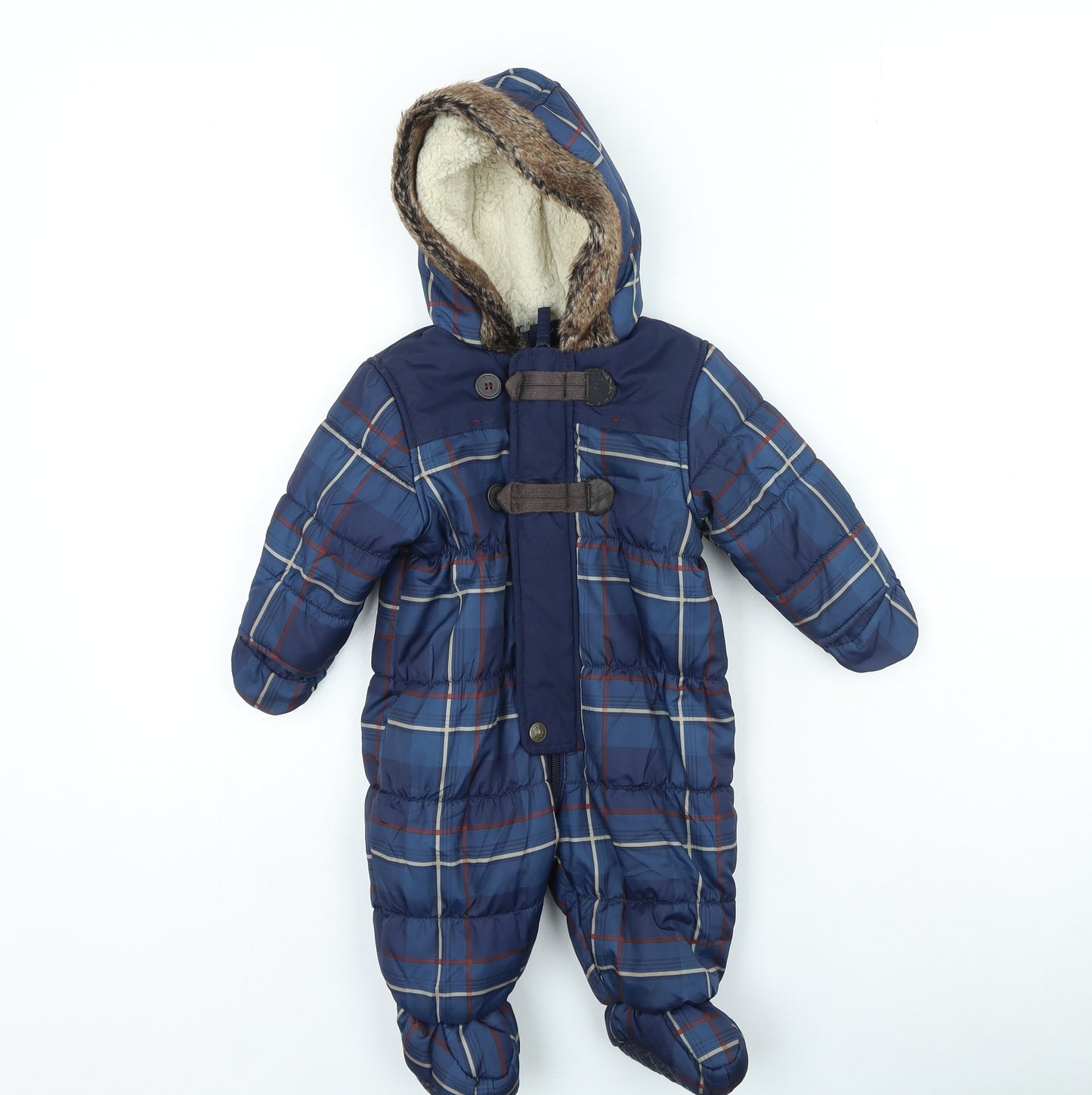 Nutmeg Boys Blue Plaid Rain Coat Snowsuit Size 3-6 Months Zip