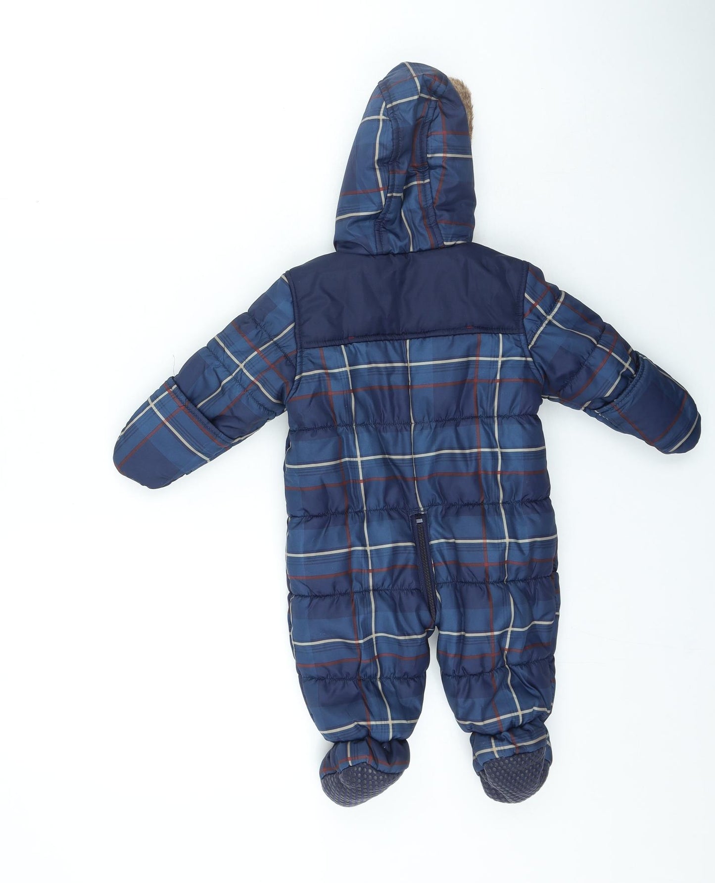 Nutmeg Boys Blue Plaid Rain Coat Snowsuit Size 3-6 Months Zip