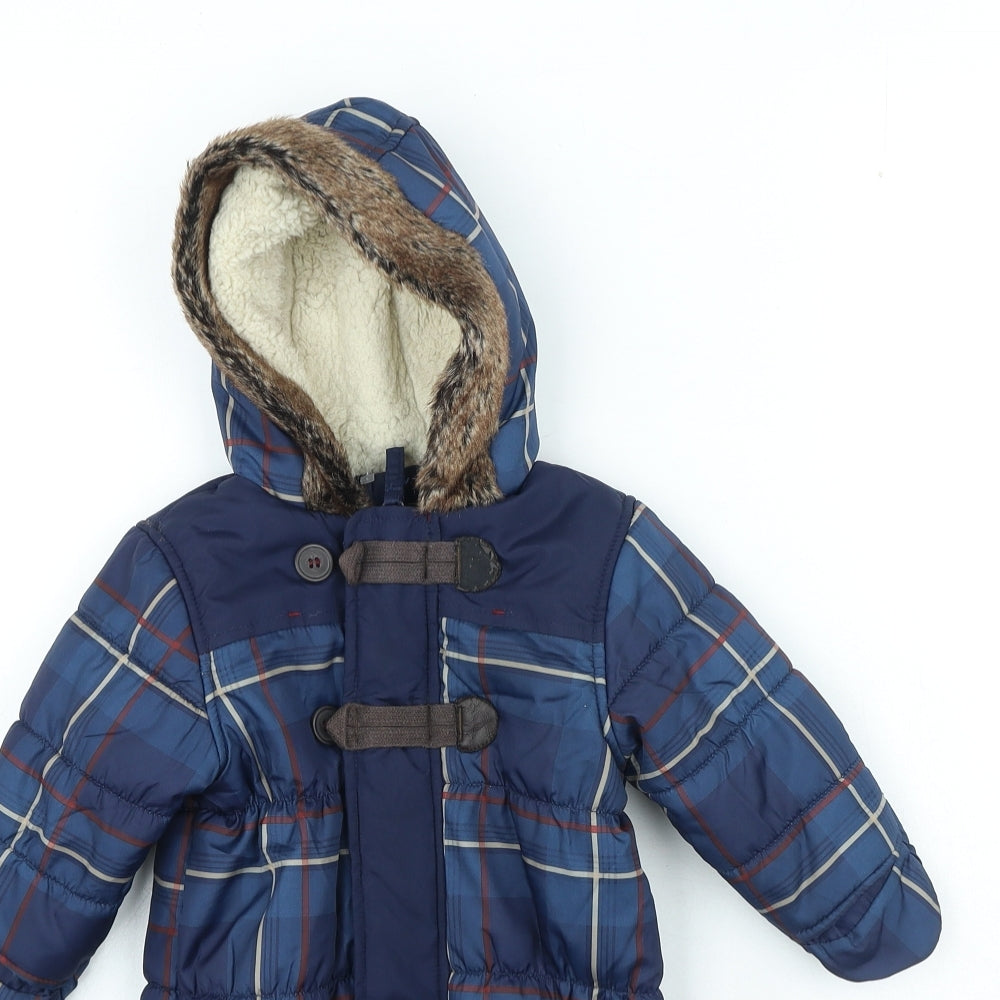 Nutmeg Boys Blue Plaid Rain Coat Snowsuit Size 3-6 Months Zip