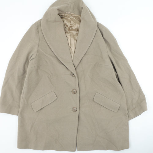 Preworn Womens Beige Overcoat Coat Size L Button