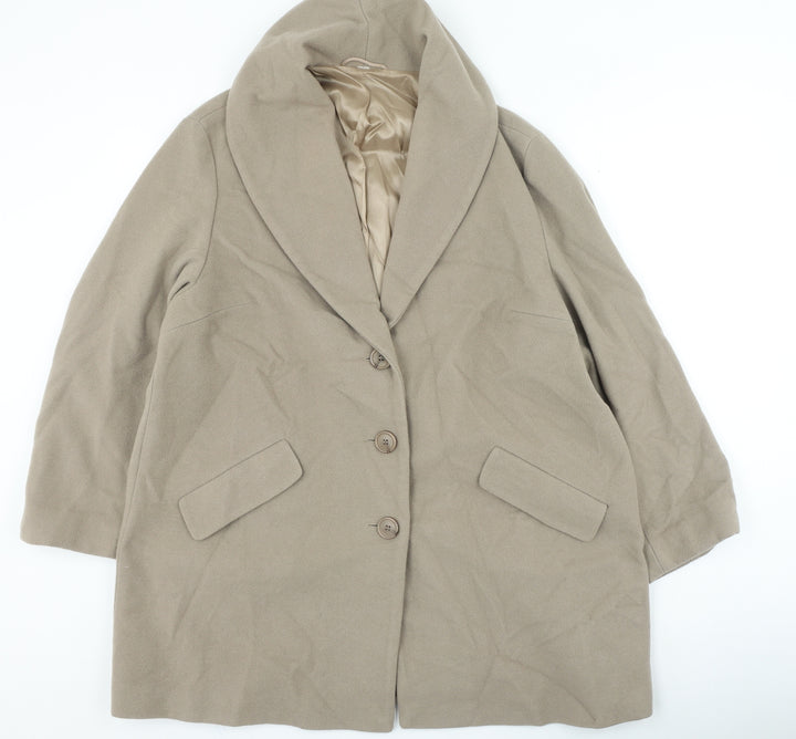 Preworn Womens Beige Overcoat Coat Size L Button