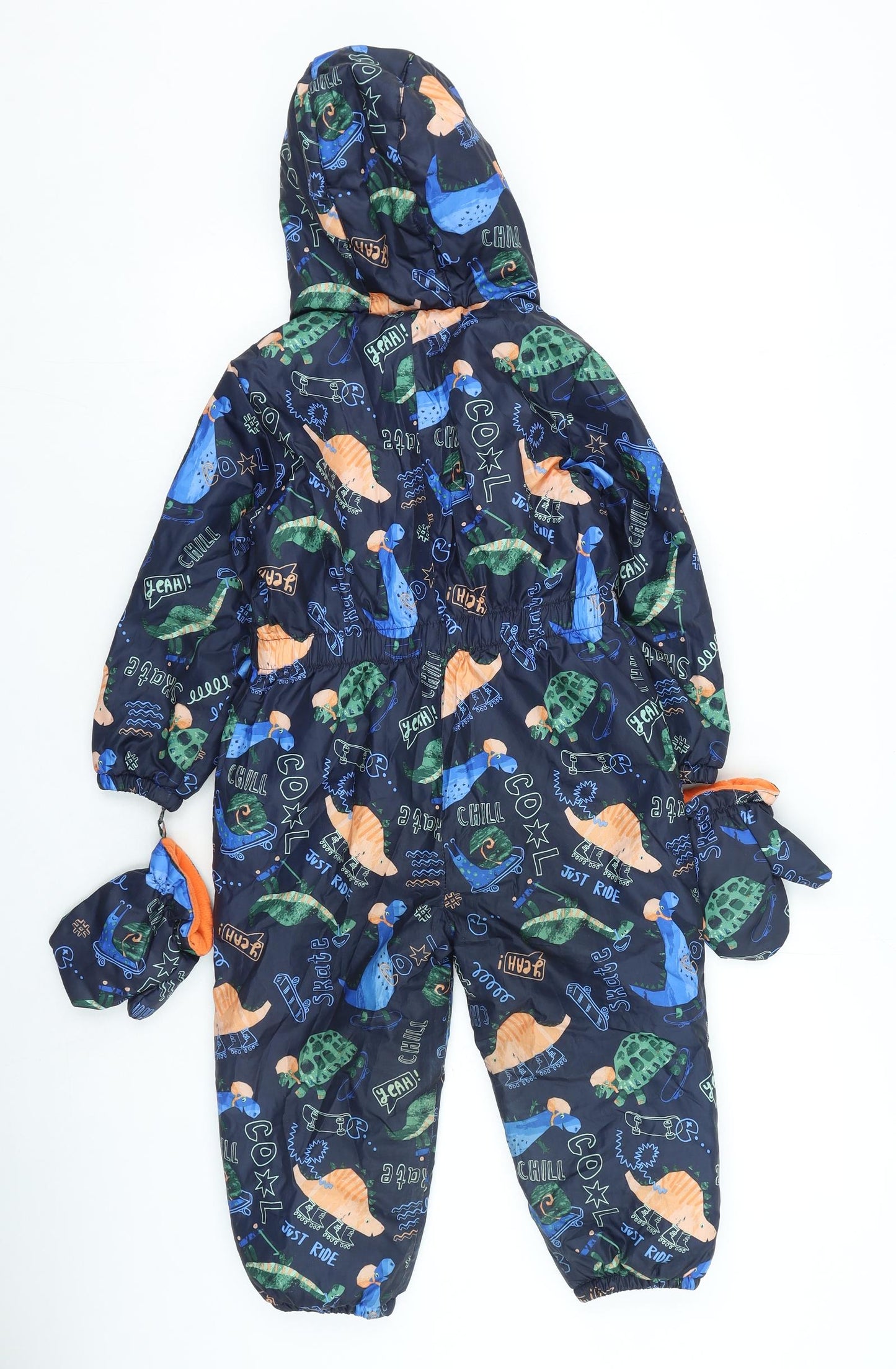 George Boys Multicoloured Geometric Rain Coat Snowsuit Size 4-5 Years Zip - Dinosaur
