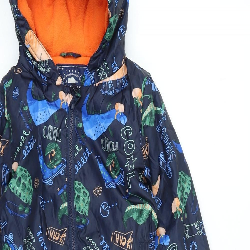 George Boys Multicoloured Geometric Rain Coat Snowsuit Size 4-5 Years Zip - Dinosaur