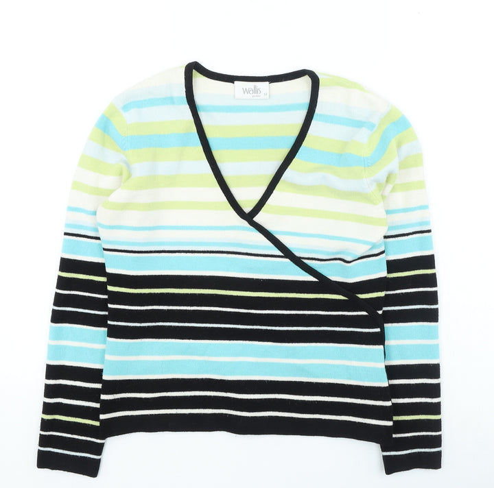 Wallis Womens Multicoloured V-Neck Striped Acrylic Pullover Jumper Size 12