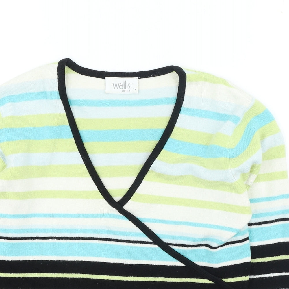Wallis Womens Multicoloured V-Neck Striped Acrylic Pullover Jumper Size 12