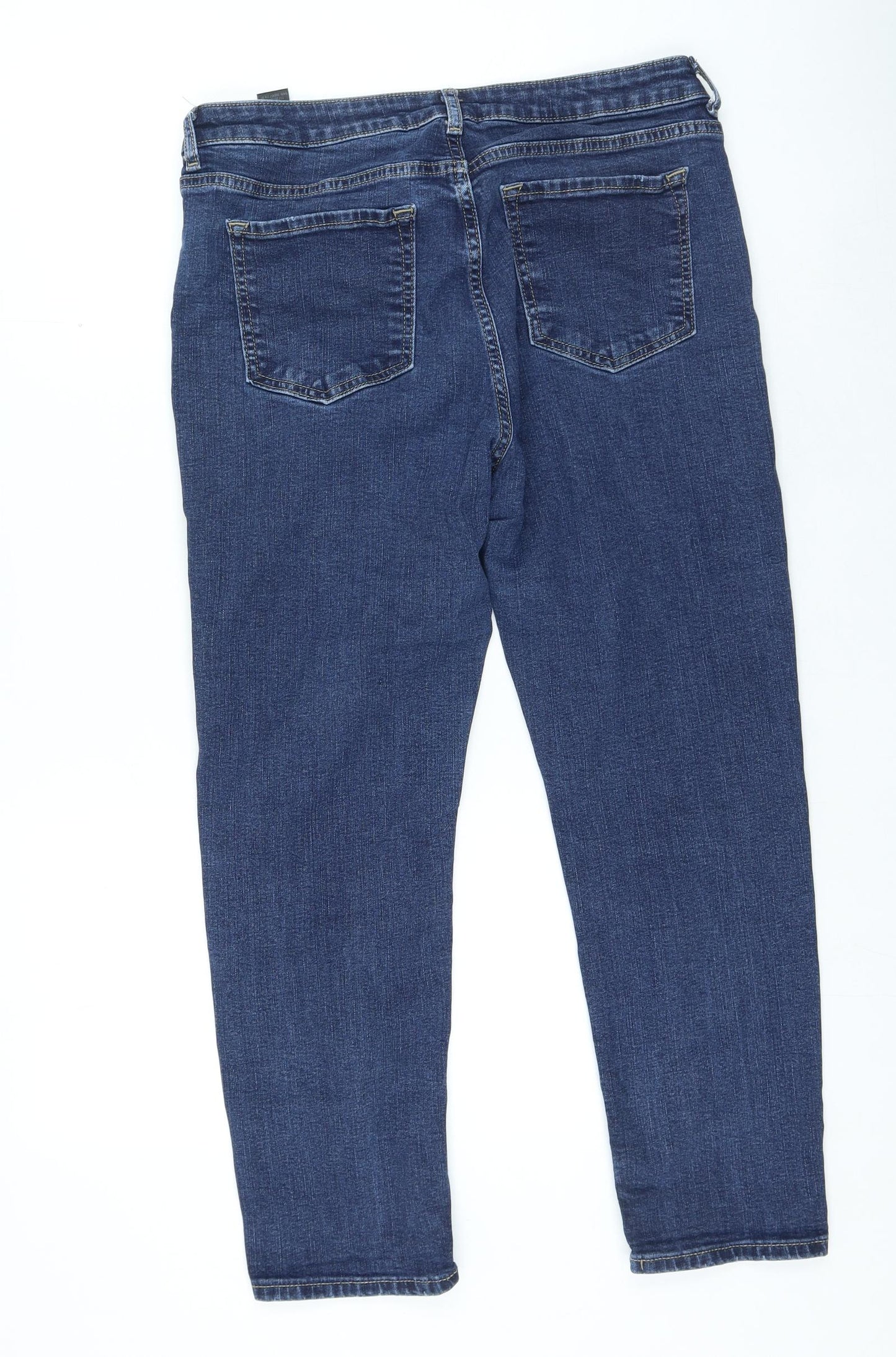 Marks and Spencer Womens Blue Cotton Straight Jeans Size 14 L25 in Regular Zip