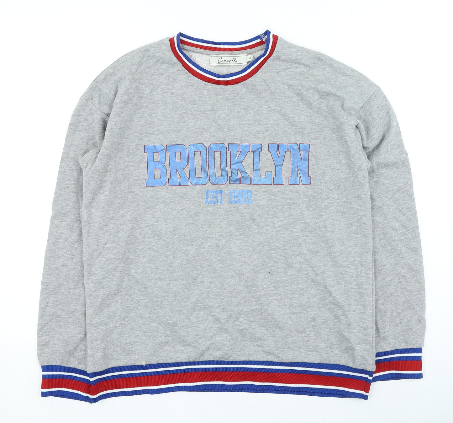 cervello Womens Grey Cotton Pullover Sweatshirt Size 12 Pullover - Brooklyn