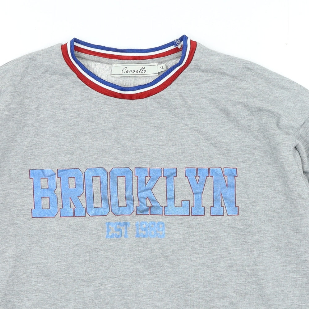 cervello Womens Grey Cotton Pullover Sweatshirt Size 12 Pullover - Brooklyn