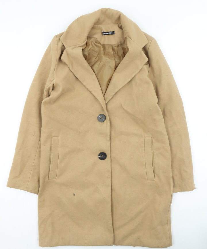 Boohoo Womens Brown Overcoat Coat Size 8 Button