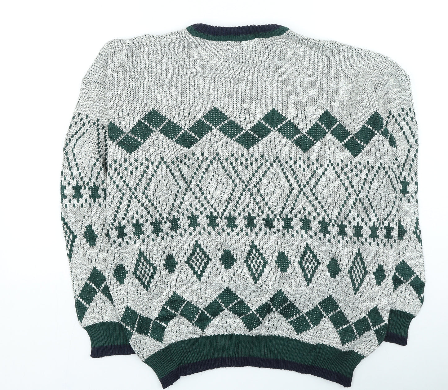 St Micheal Mens Grey Round Neck Geometric Acrylic Pullover Jumper Size L