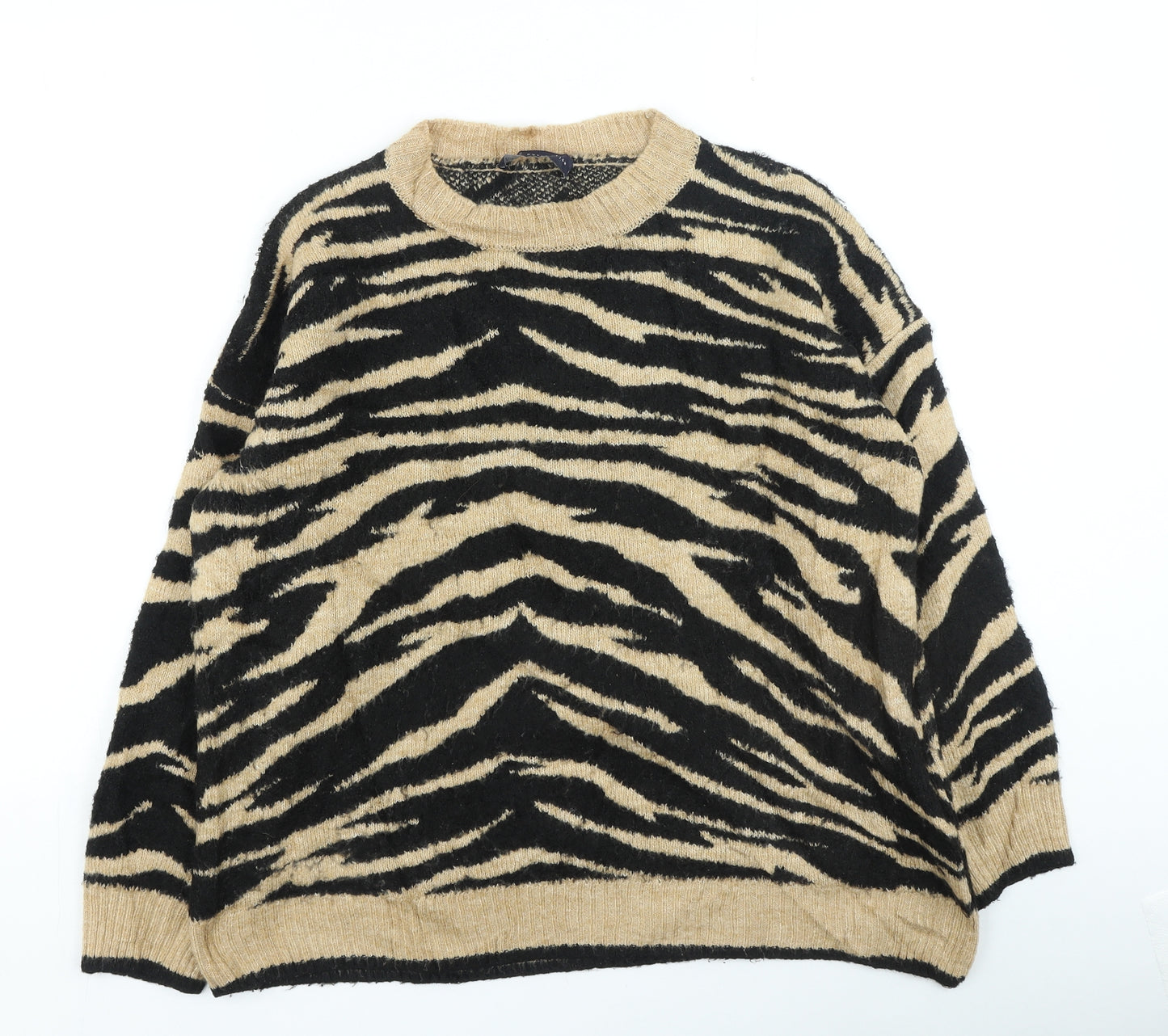 Marks and Spencer Womens Brown High Neck Animal Print Acrylic Pullover Jumper Size M