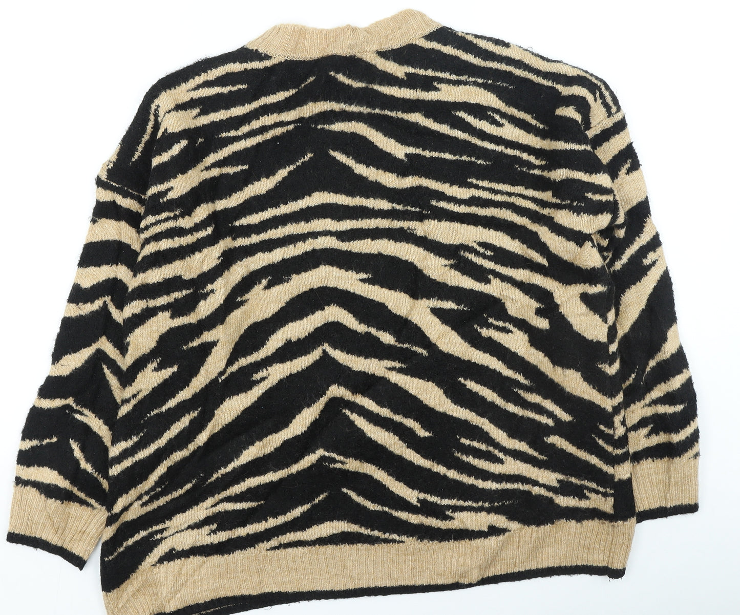 Marks and Spencer Womens Brown High Neck Animal Print Acrylic Pullover Jumper Size M