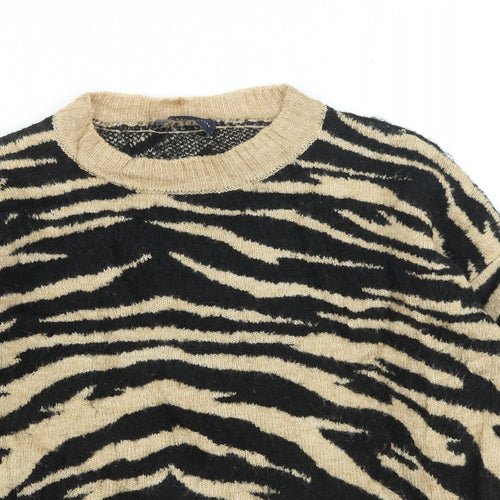 Marks and Spencer Womens Brown High Neck Animal Print Acrylic Pullover Jumper Size M