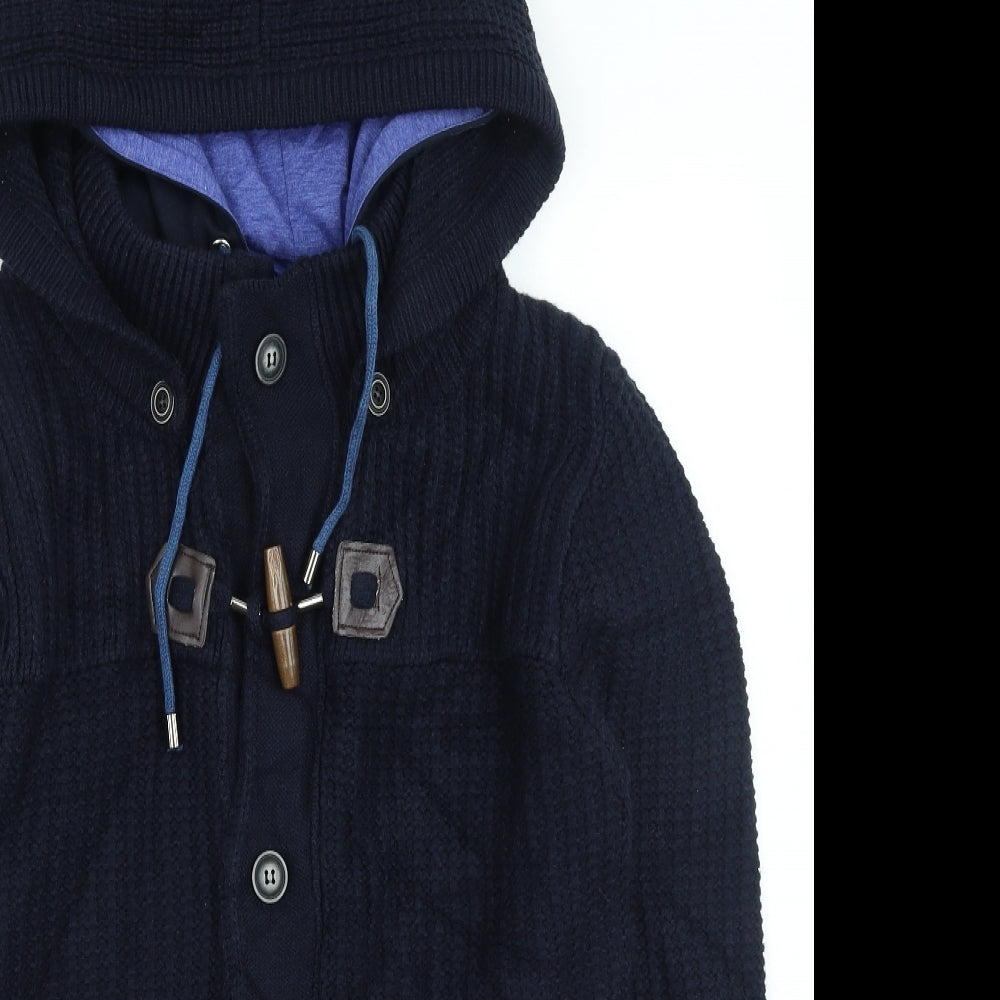 Thrift Mens Blue Round Neck Wool Full Zip Jumper Size XL