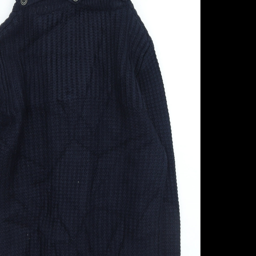 Thrift Mens Blue Round Neck Wool Full Zip Jumper Size XL