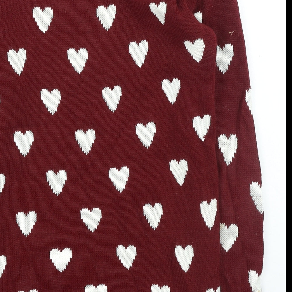 Quiz Womens Red Round Neck Acrylic Pullover Jumper Size S - Hearts Throughout