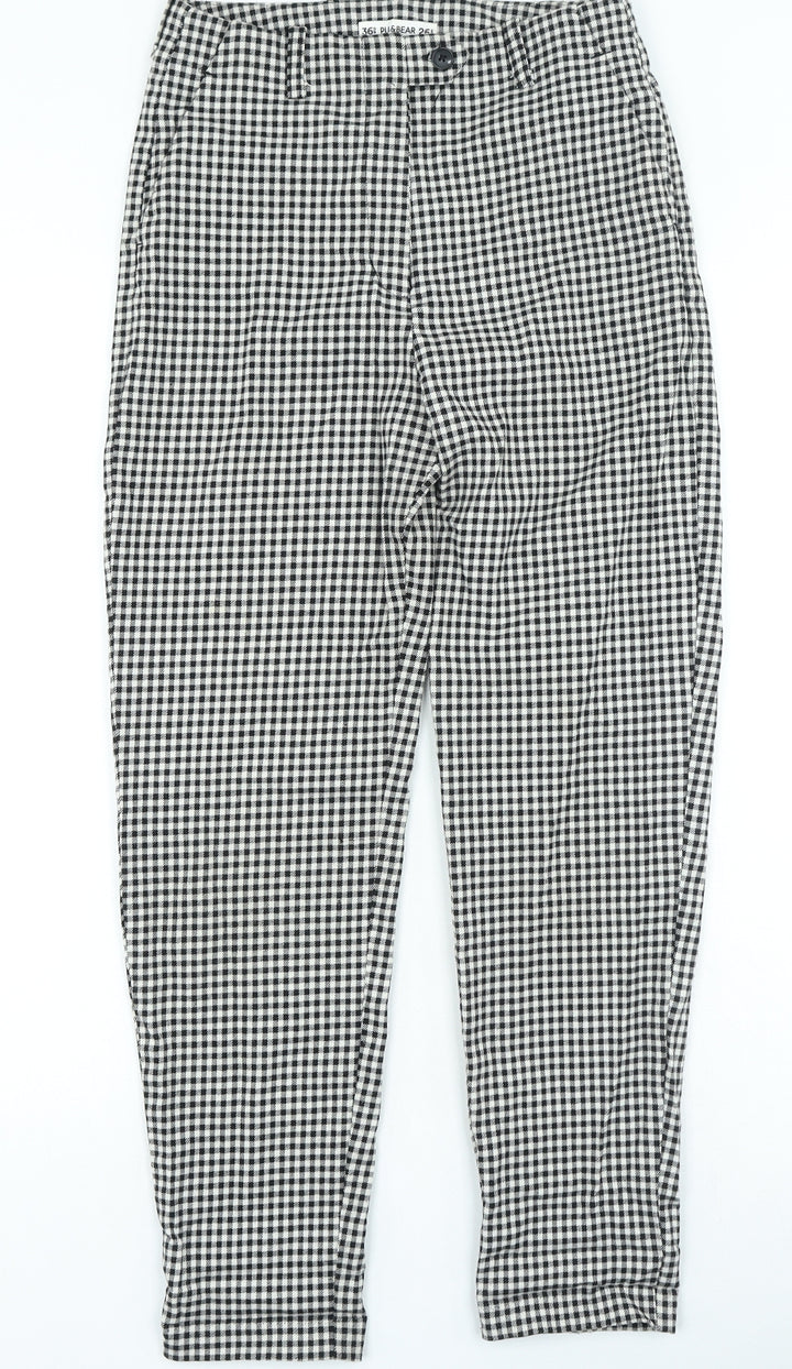Pull&Bear Womens White Plaid Polyester Trousers Size 26 in L25 in Regular Zip