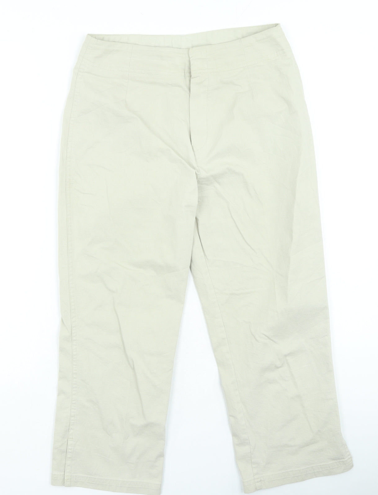 Marks and Spencer Womens Beige Cotton Trousers Size 12 L25 in Regular Zip