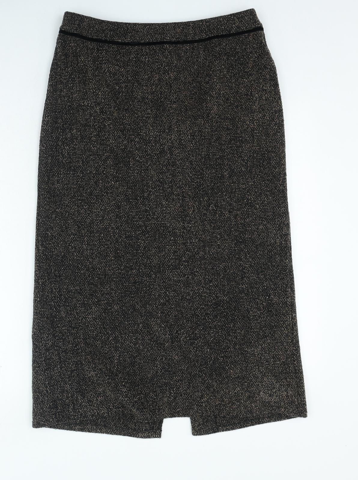 Marks and Spencer Womens Brown Polyester Straight & Pencil Skirt Size 12 Zip