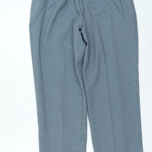 Marks and Spencer Womens Blue Check Polyester Trousers Size 30 in L23 in Regular