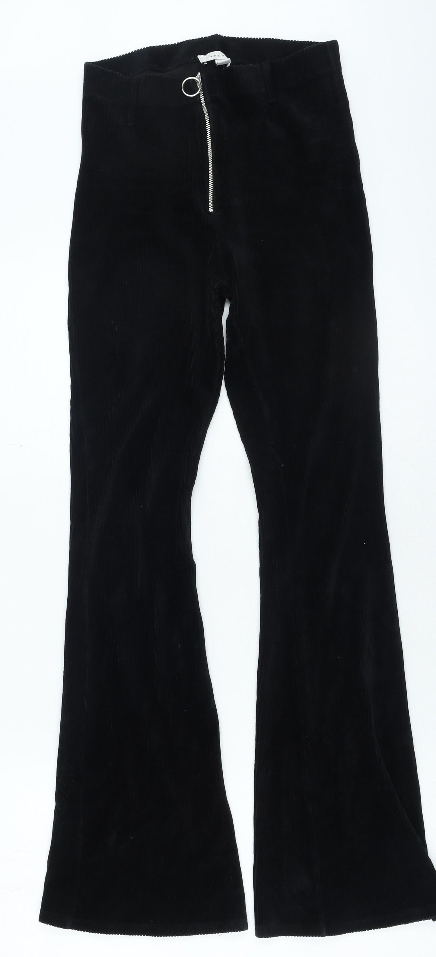 Topshop Womens Black Cotton Trousers Size 10 L27 in Regular Zip