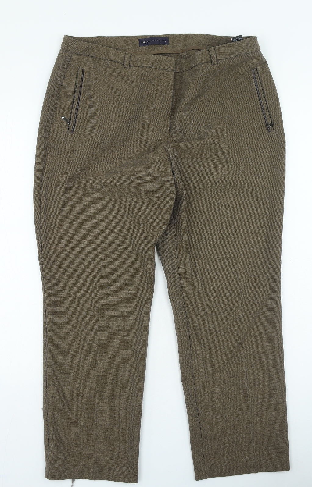 Marks and Spencer Womens Brown Polyester Cropped Trousers Size 14 L25 in Regular Zip