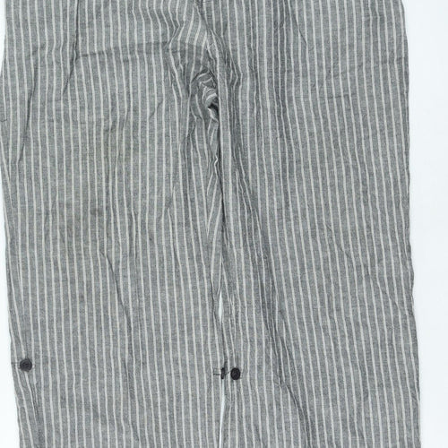 Tisaia Womens Grey Striped Cotton Trousers Size 38 L25 in Regular Drawstring