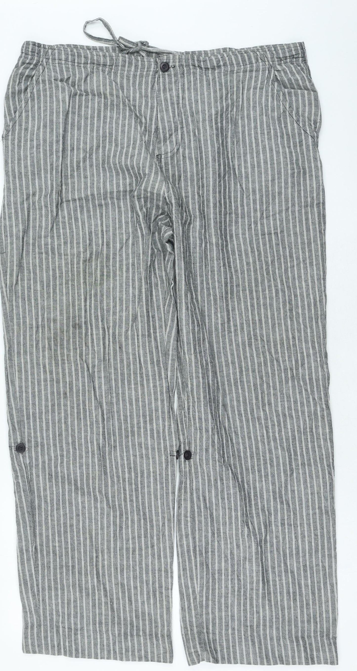 Tisaia Womens Grey Striped Cotton Trousers Size 38 L25 in Regular Drawstring