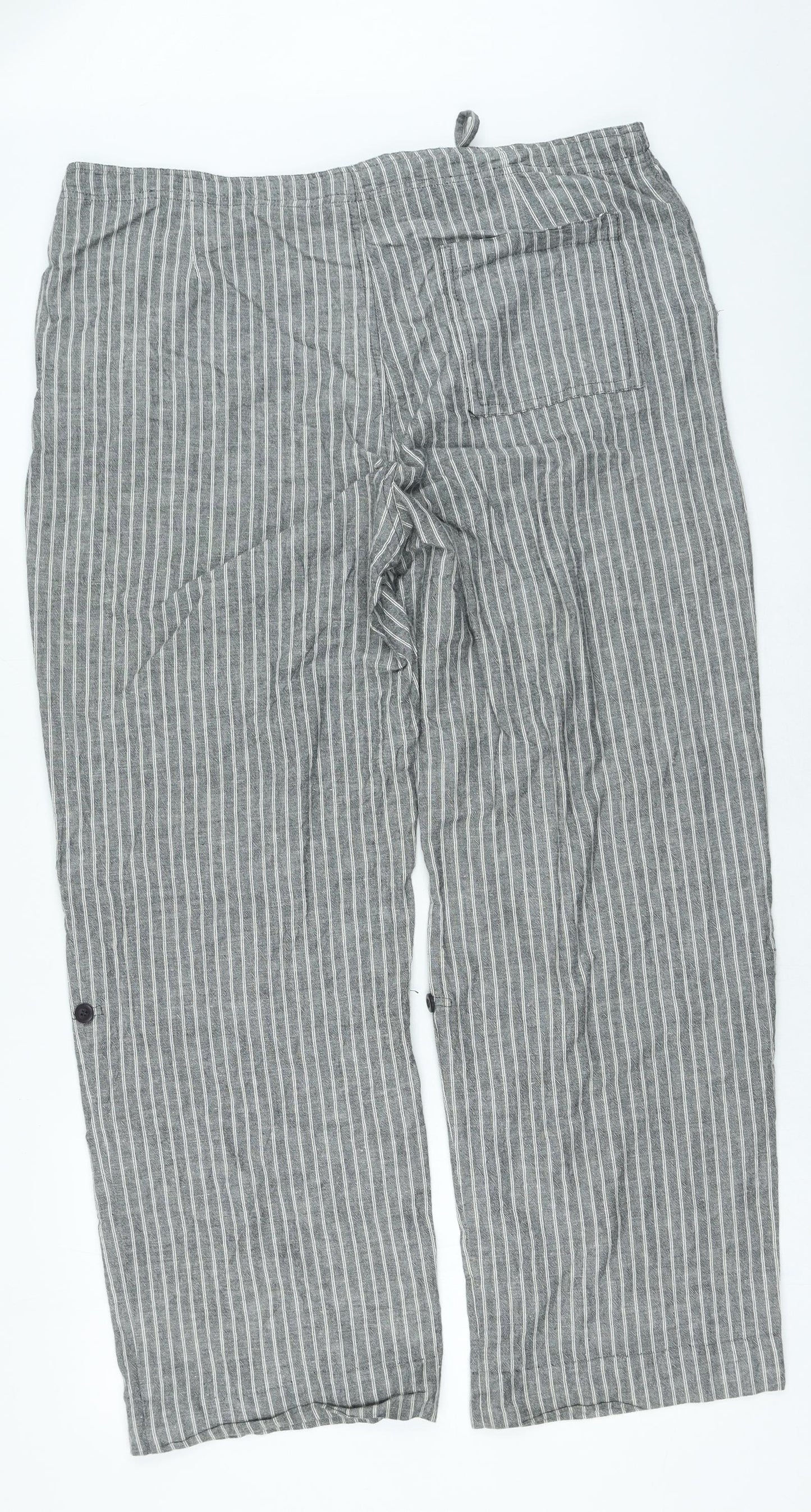 Tisaia Womens Grey Striped Cotton Trousers Size 38 L25 in Regular Drawstring