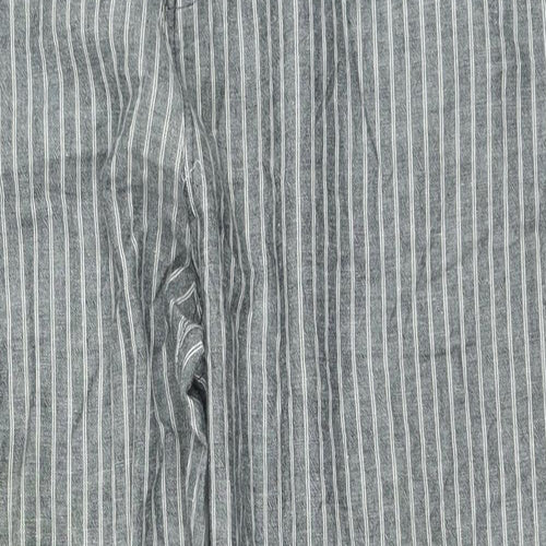 Tisaia Womens Grey Striped Cotton Trousers Size 38 L25 in Regular Drawstring