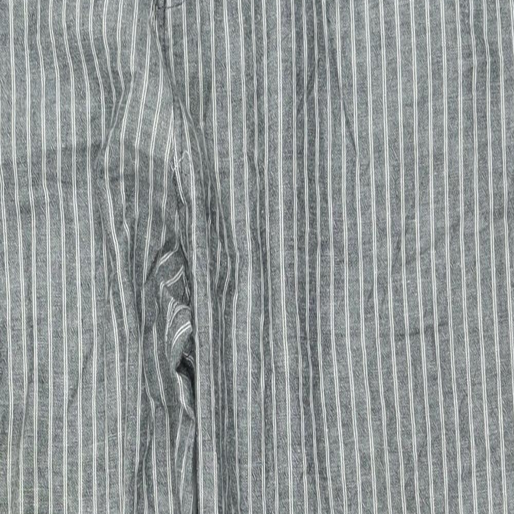 Tisaia Womens Grey Striped Cotton Trousers Size 38 L25 in Regular Drawstring