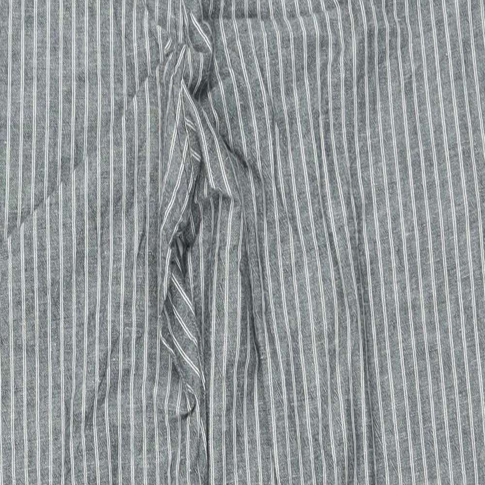 Tisaia Womens Grey Striped Cotton Trousers Size 38 L25 in Regular Drawstring