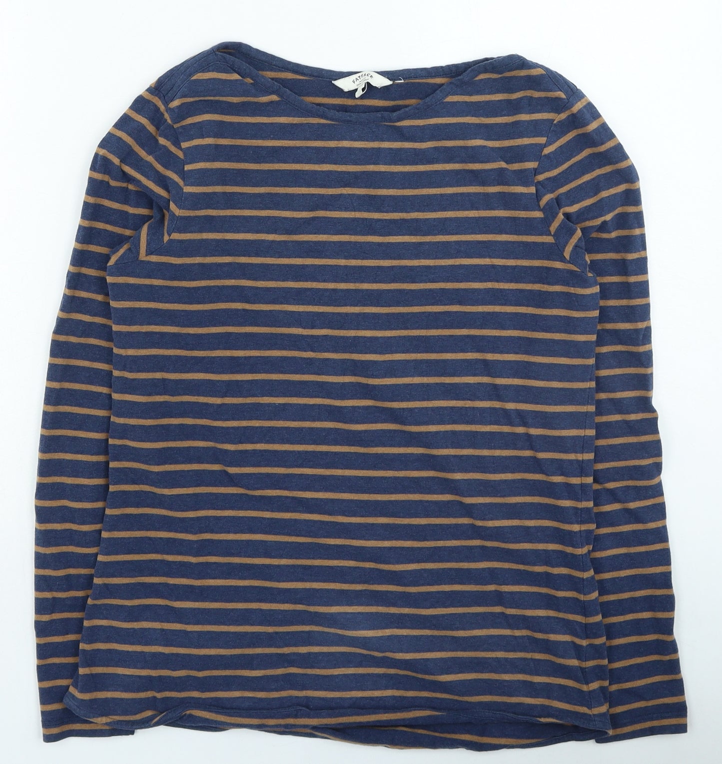 Fat Face Womens Blue Striped Cotton Basic T-Shirt Size 8 Round Neck