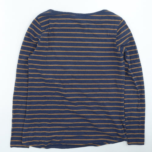 Fat Face Womens Blue Striped Cotton Basic T-Shirt Size 8 Round Neck