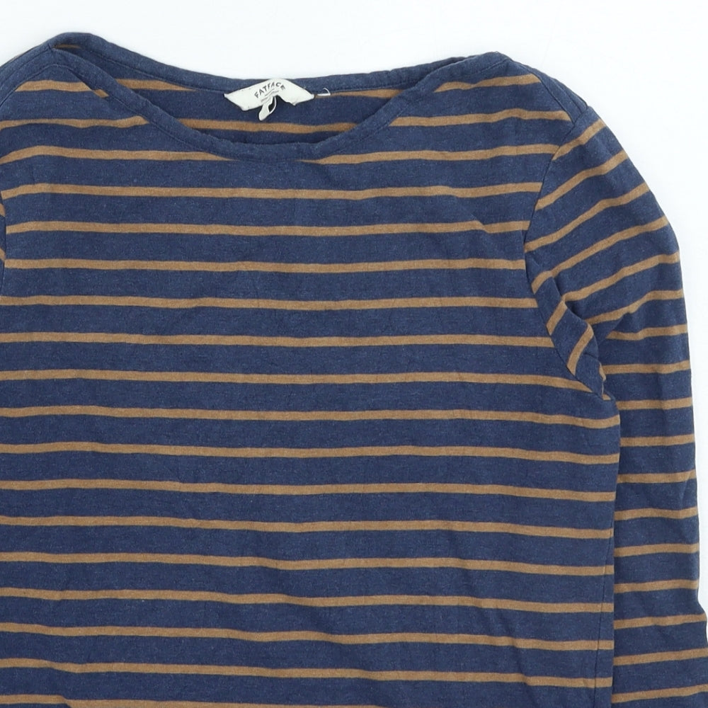 Fat Face Womens Blue Striped Cotton Basic T-Shirt Size 8 Round Neck