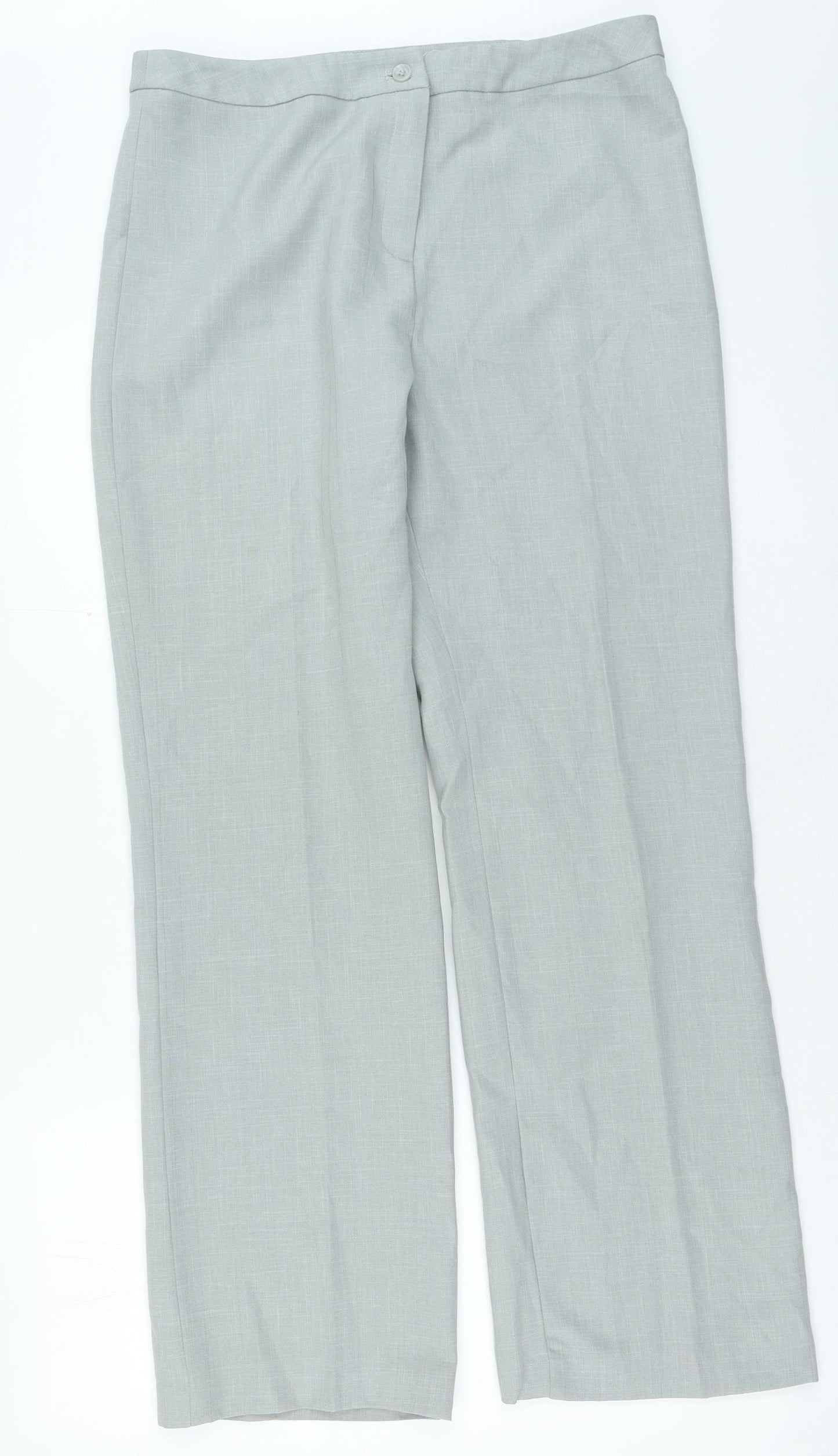 Jeff & Co Womens Grey Striped Polyester Trousers Size 14 L29 in Regular Zip