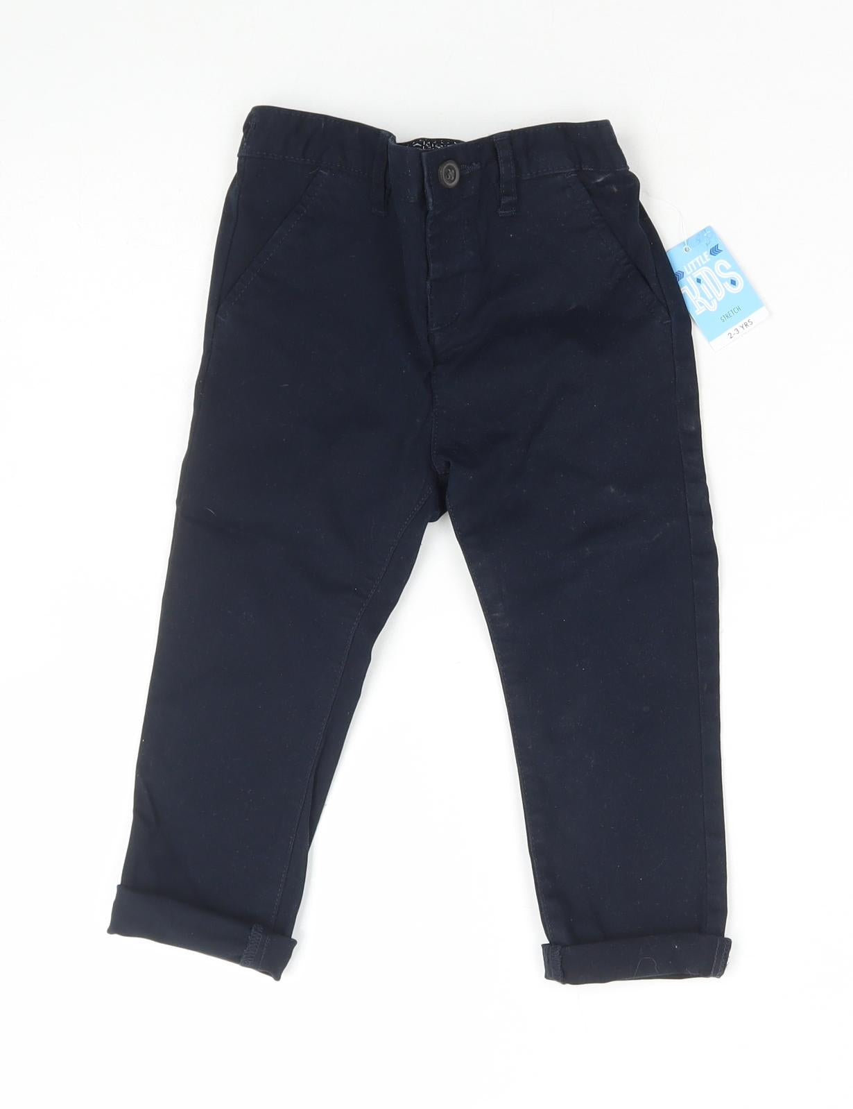 Matalan Boys Blue Cotton Chino Trousers Size 2-3 Years Regular Button