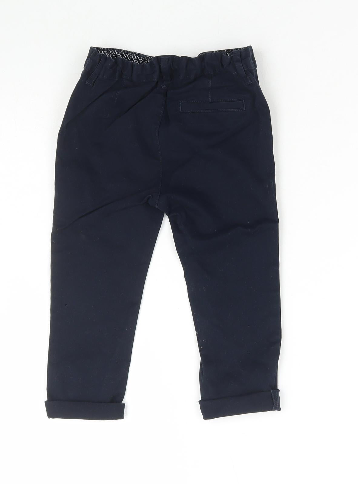 Matalan Boys Blue Cotton Chino Trousers Size 2-3 Years Regular Button