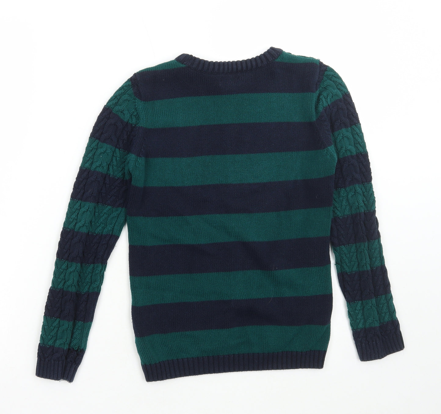 NEXT Boys Green Round Neck Striped Cotton Pullover Jumper Size 9 Years Pullover