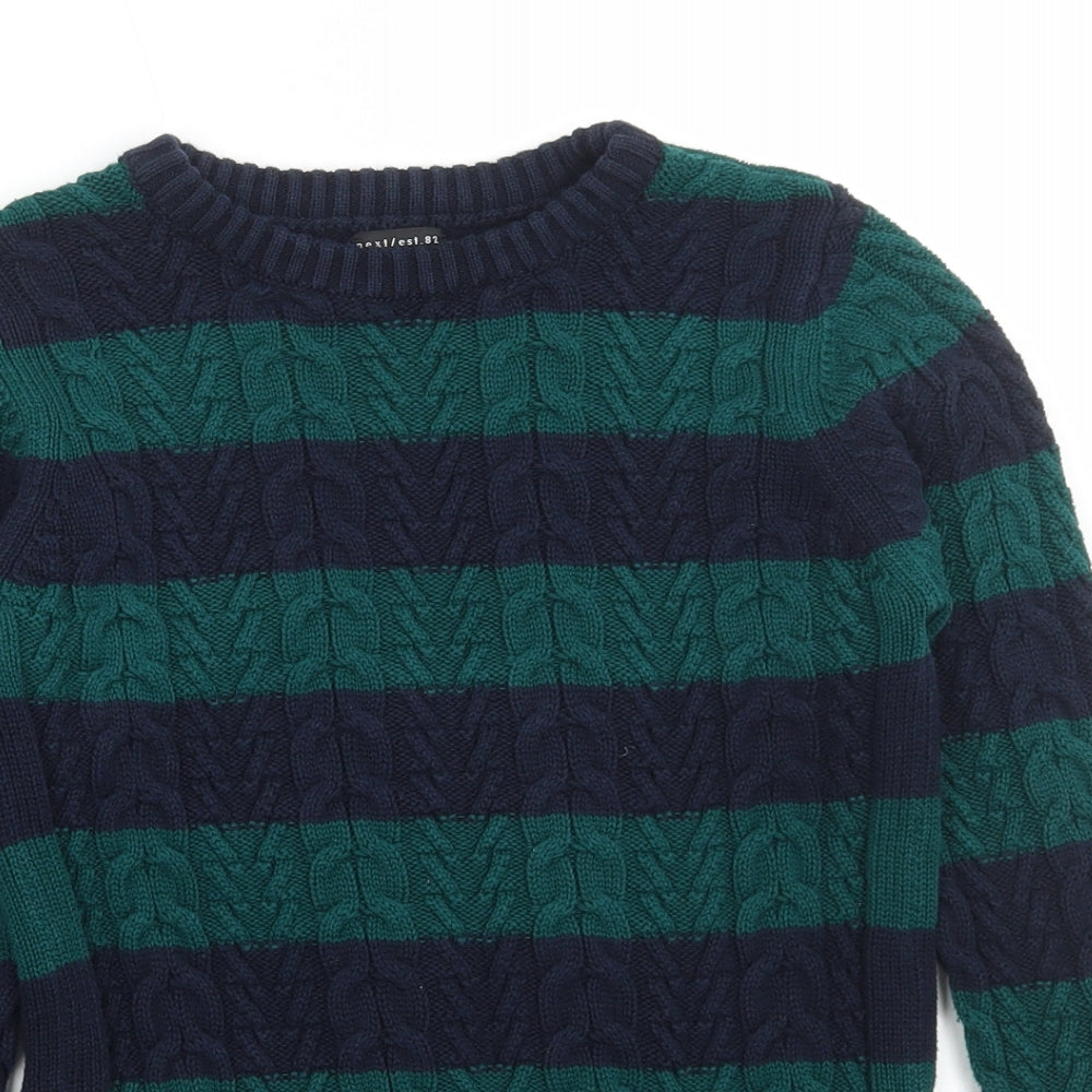 NEXT Boys Green Round Neck Striped Cotton Pullover Jumper Size 9 Years Pullover
