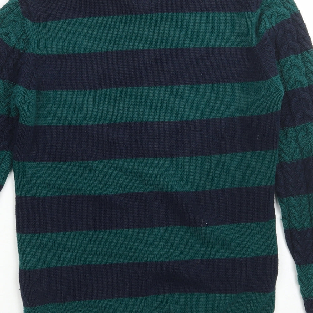 NEXT Boys Green Round Neck Striped Cotton Pullover Jumper Size 9 Years Pullover