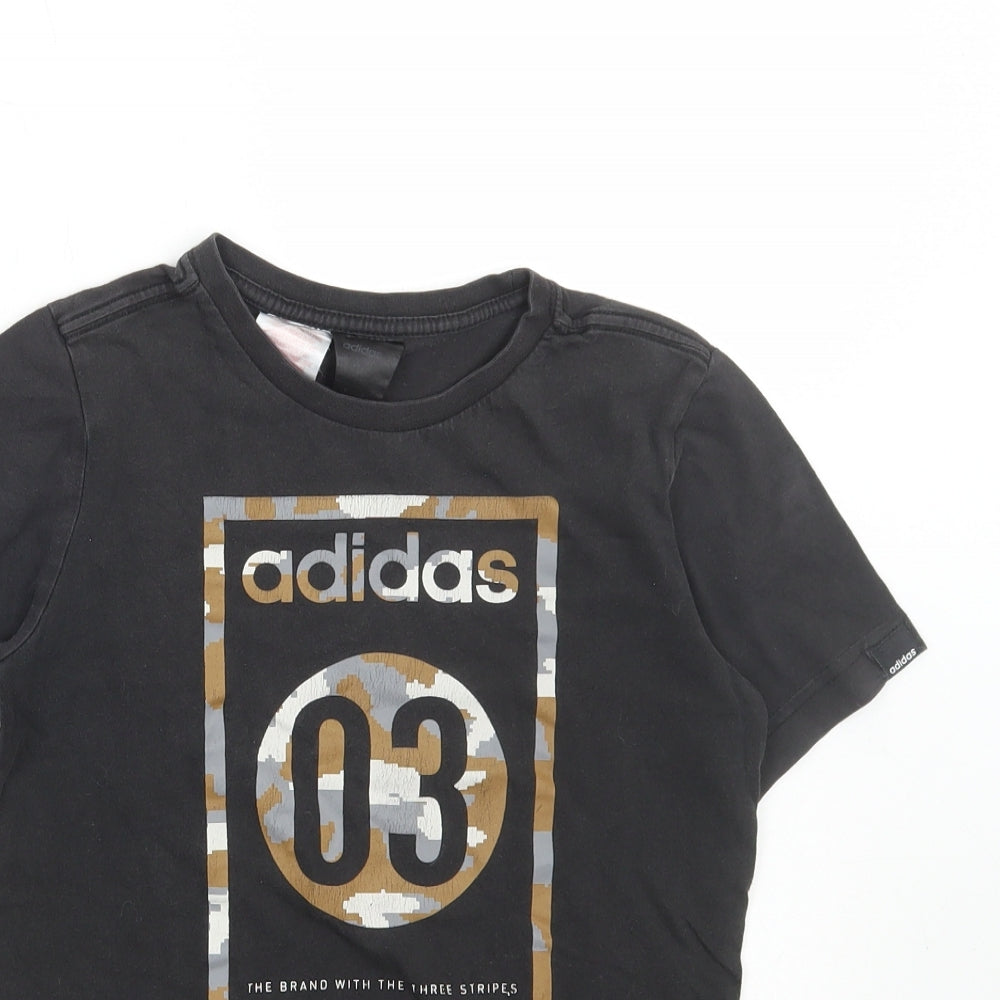adidas Boys Grey Cotton Pullover T-Shirt Size 9-10 Years Round Neck Pullover - The brand with three stripes