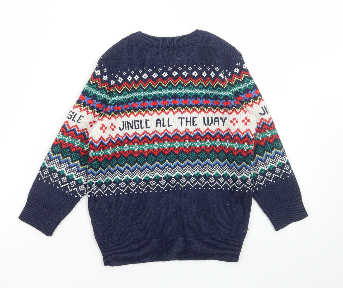F&F Boys Multicoloured Round Neck Fair Isle Acrylic Pullover Jumper Size 4-5 Years Pullover - Jingle all the way, Christmas