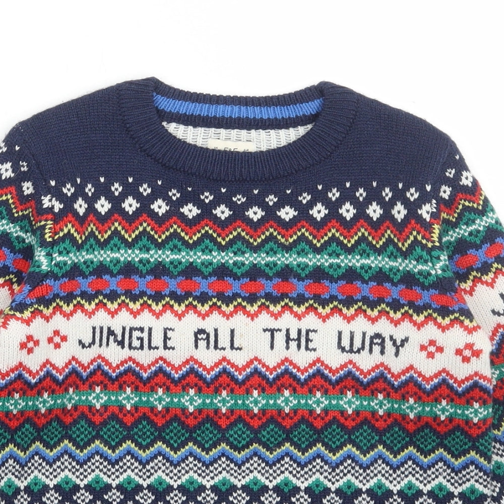 F&F Boys Multicoloured Round Neck Fair Isle Acrylic Pullover Jumper Size 4-5 Years Pullover - Jingle all the way, Christmas