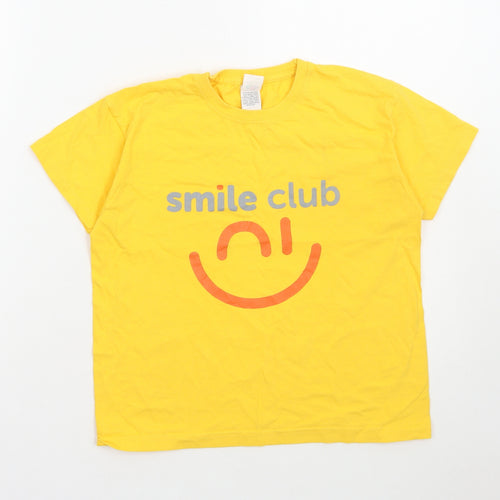 Fruit of the Loom Boys Yellow Cotton Basic T-Shirt Size 7-8 Years Round Neck Pullover - Smile