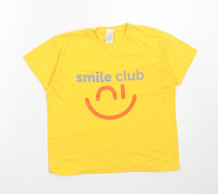 Fruit of the Loom Boys Yellow Cotton Basic T-Shirt Size 7-8 Years Round Neck Pullover - Smile