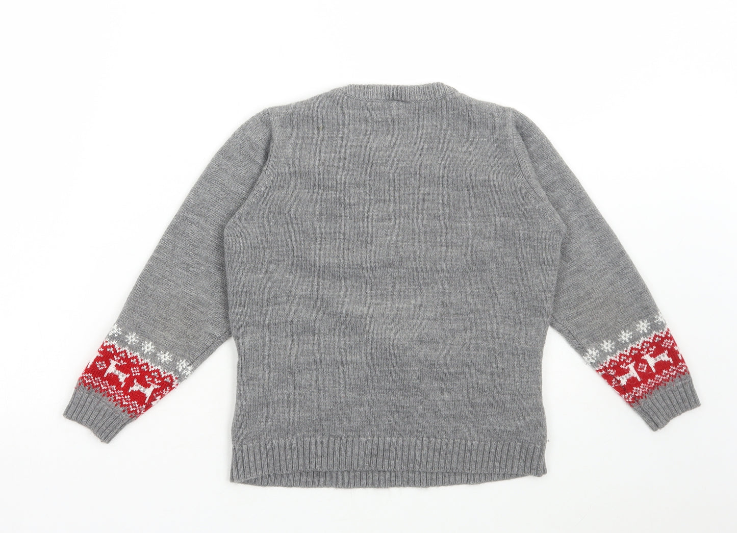 Merry Christmas Boys Grey Round Neck Acrylic Pullover Jumper Size 10-11 Years Pullover - Christmas, Rudolf